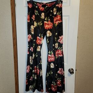 Floral Black Velvet Women's Pants